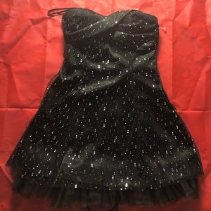 Short Strapless black Prom dress with Sequins